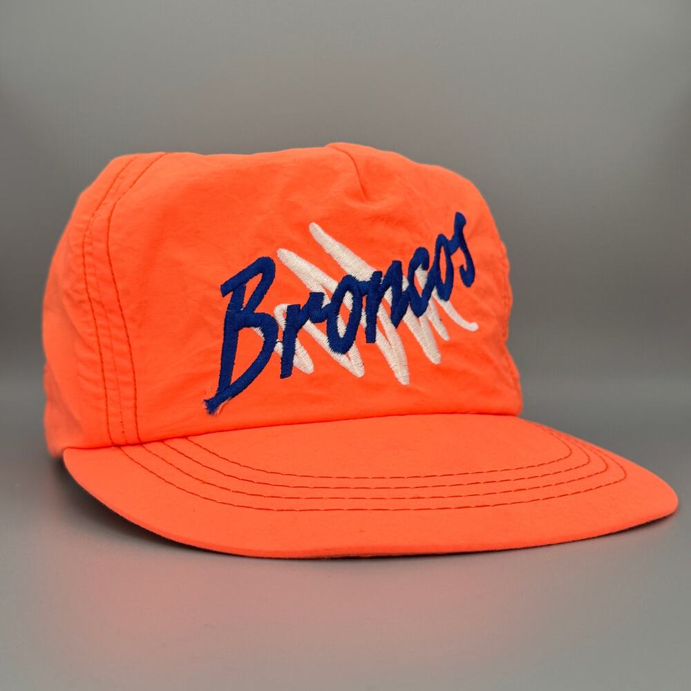 Vintage '90s Denver Broncos NFL Neon Windbreaker Style Snapback Hat